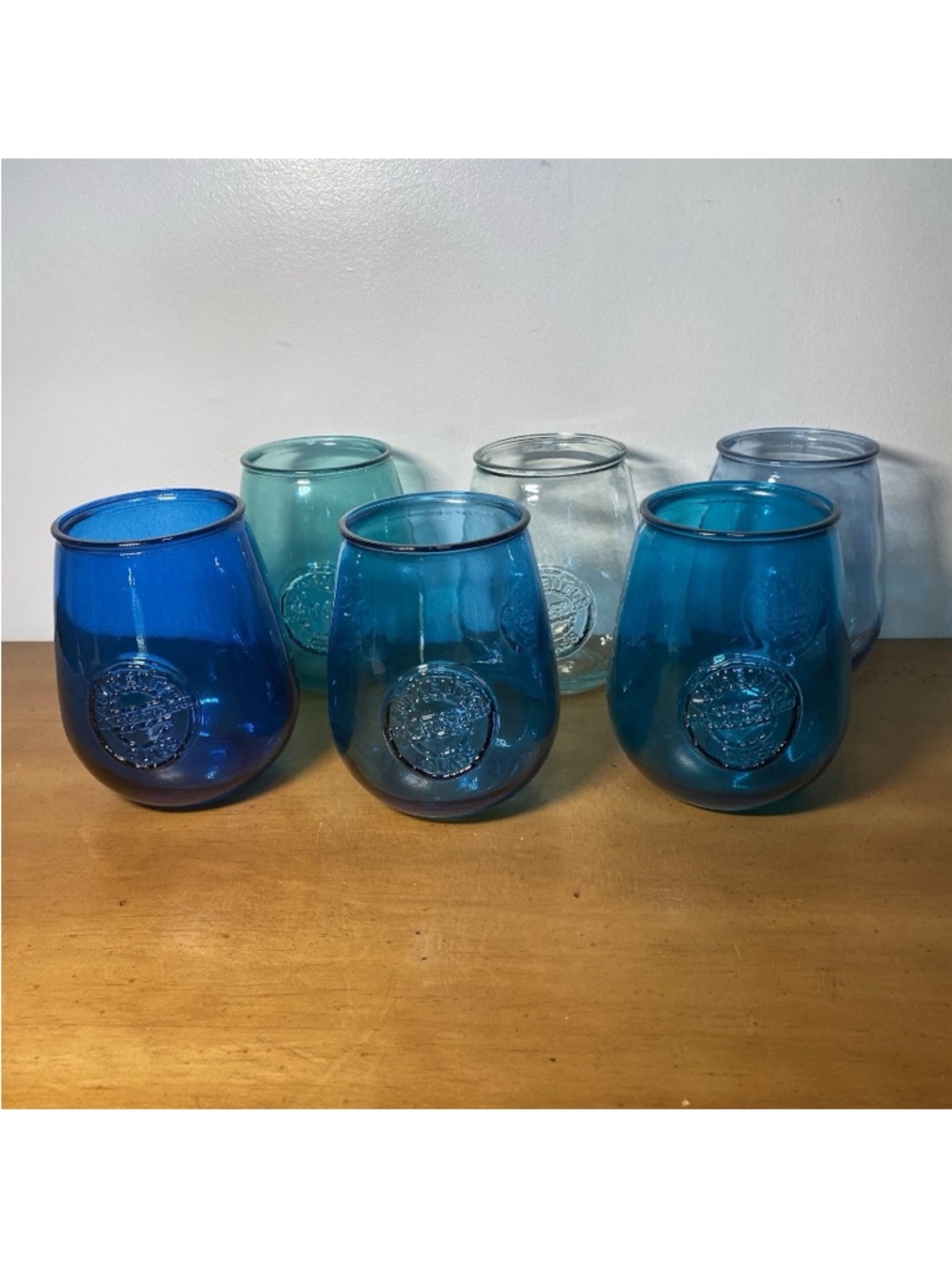 San Miguel Wine Glasses Authentic 100% Recycled Tumblers Blue 14 Oz, Set Of 6 - Picture 9 of 9